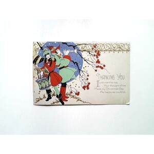 Vintage Christmas Greeting Card Hand-Illustrated Holiday Early Colorful Design